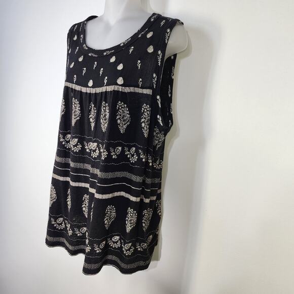 Lucky Brand Womens Embroidery Print Tank Top Large Black Linen Blend Boho Hippie - Picture 5 of 10